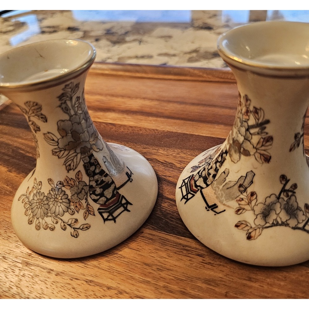 TWO Vintage‎ Toyo Hand Painted In Macau Ceramic Taper Candle Holders 4" - Picture 11 of 14